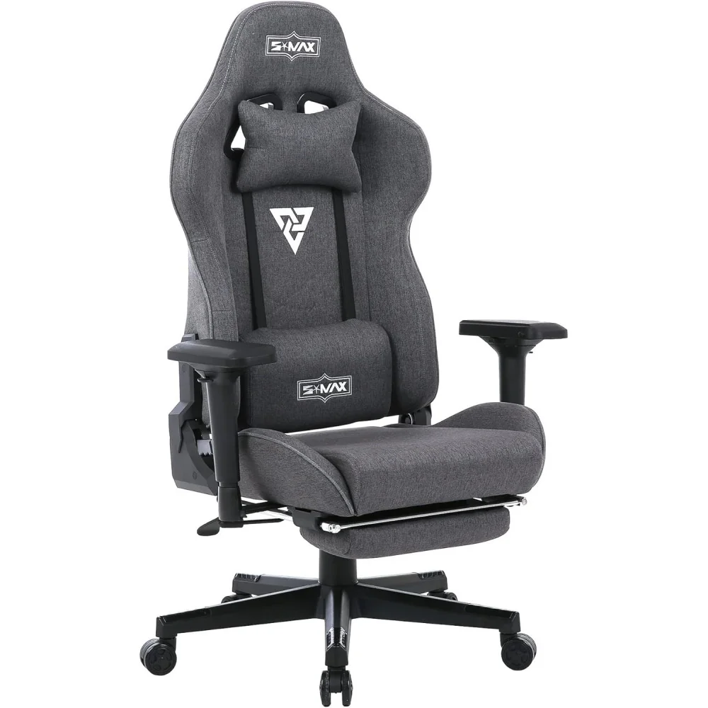 Ergonomic Fabric Gaming Chair w/ footrest, thickened seat, 3D armrest, and breathable linen fabric