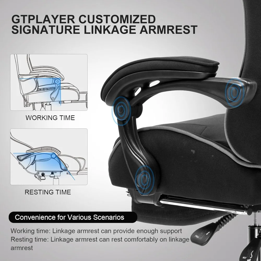 Computer Gaming Chair w/ Footrest, Lumbar Support, and 360°-Swivel Seat