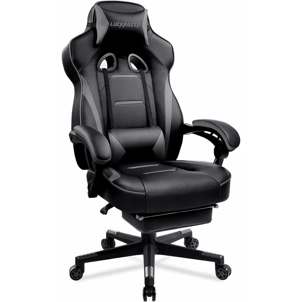 High Back Gaming Chair w/ Footrest and Lumbar Support for Serious Gamers