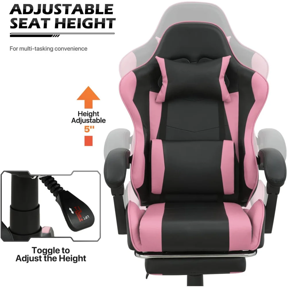 High Back Gaming Chair w/ Footrest and Lumbar Support for Serious Gamers