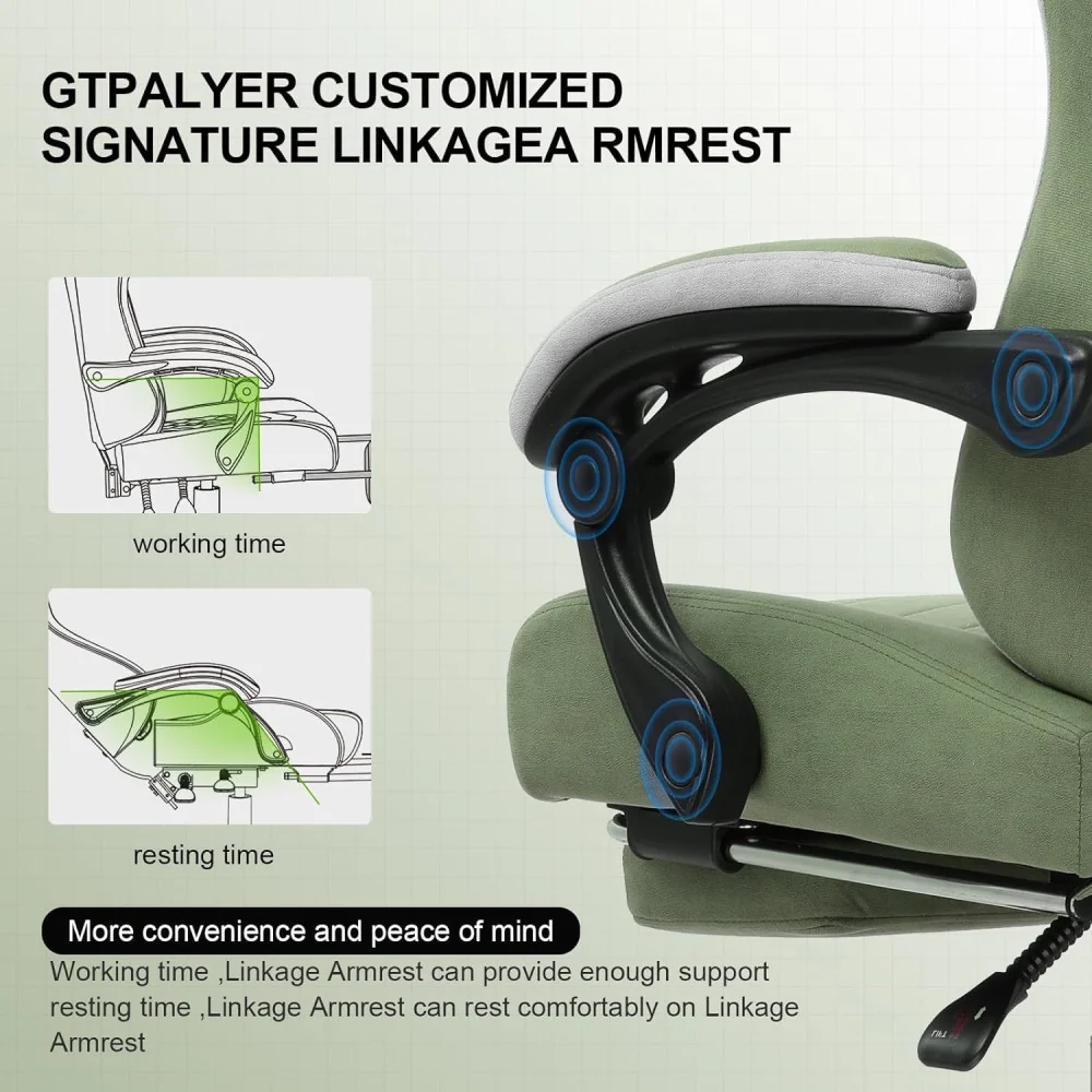 Gaming Chair w/ Pocket Spring Cushion, Linkage Armrests, and Footrest