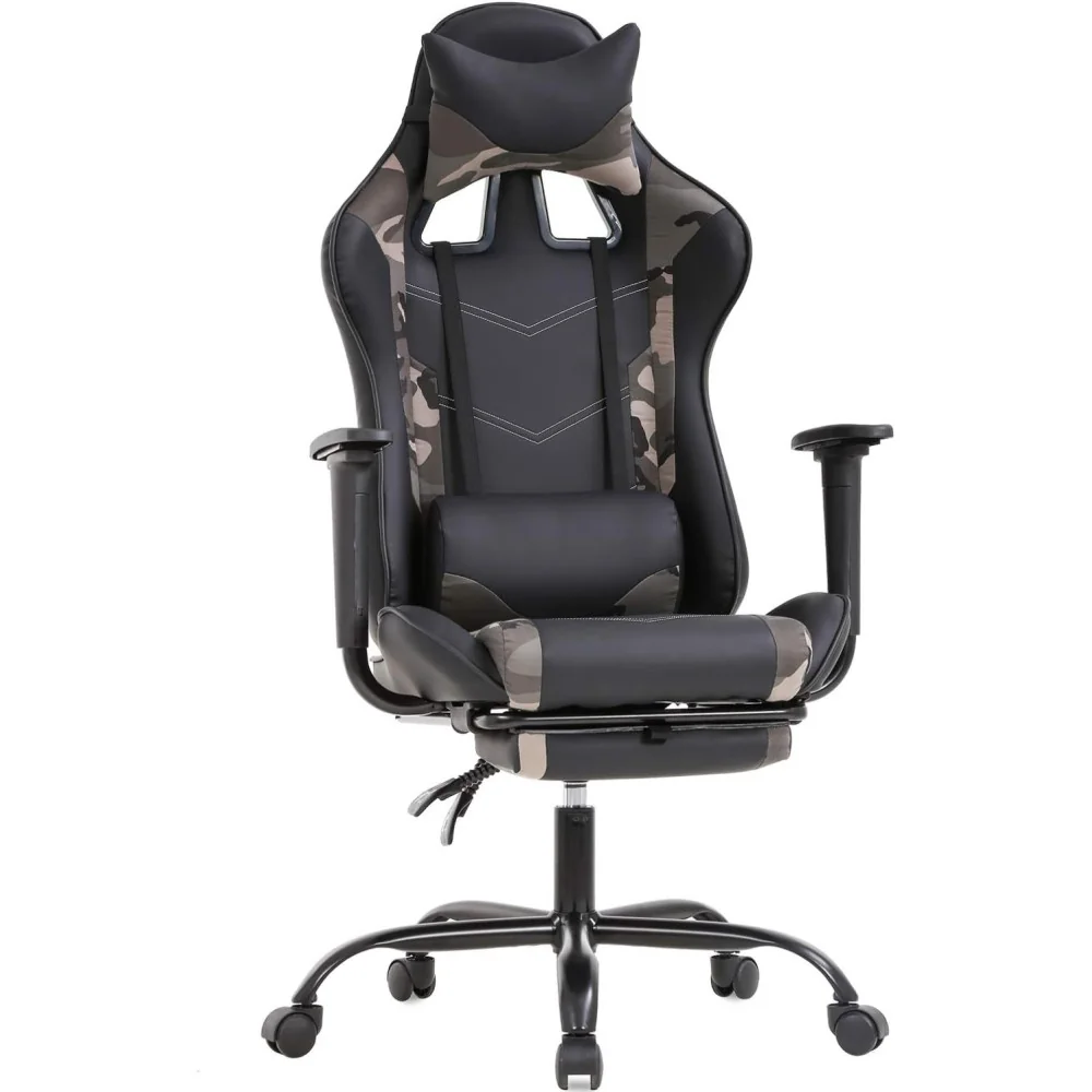C3 Gaming Chair w/ Wingless Cushion and Relaxing Footrest for PC Gaming Bliss