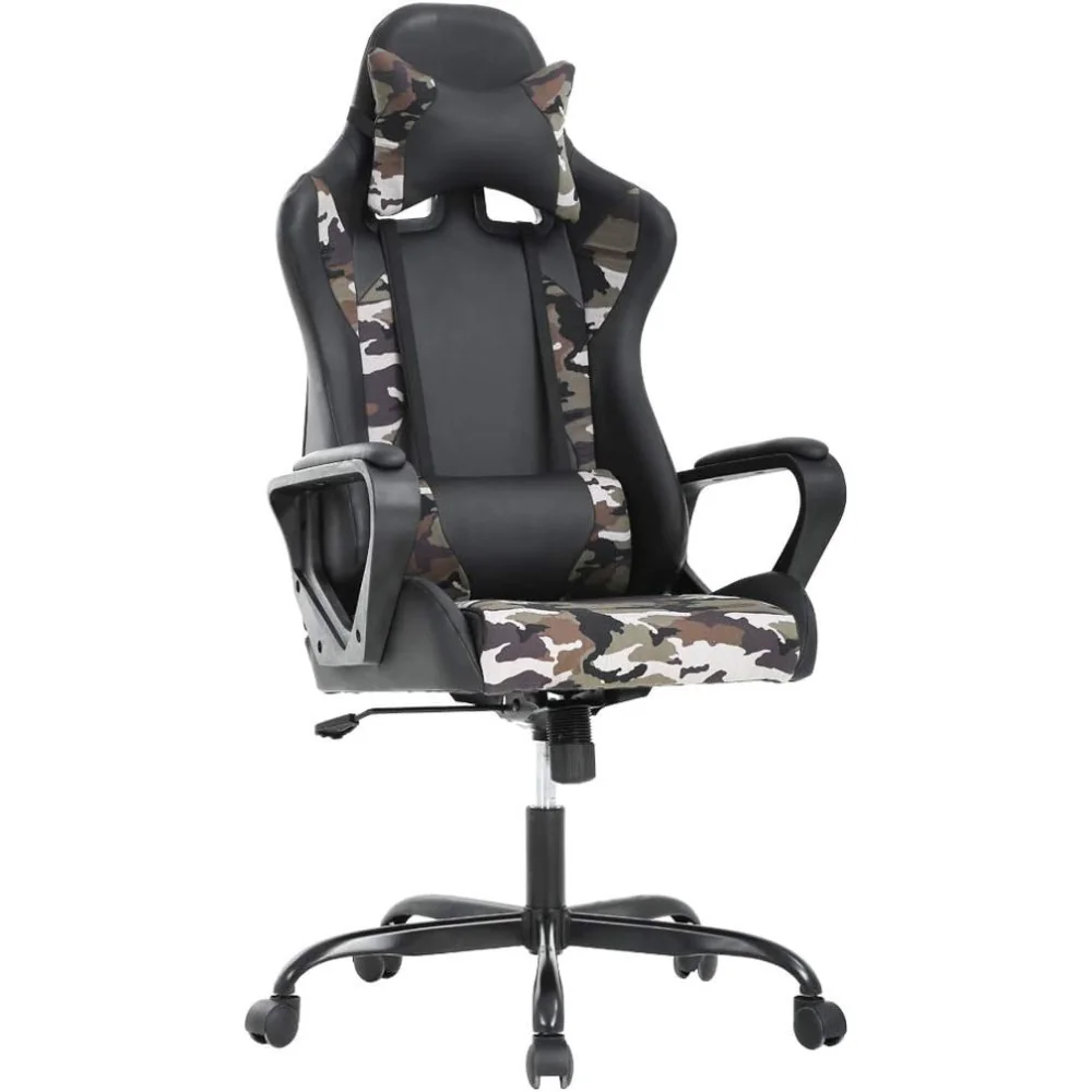 Gaming Chair w/ Footrest and Massage Lumbar Support