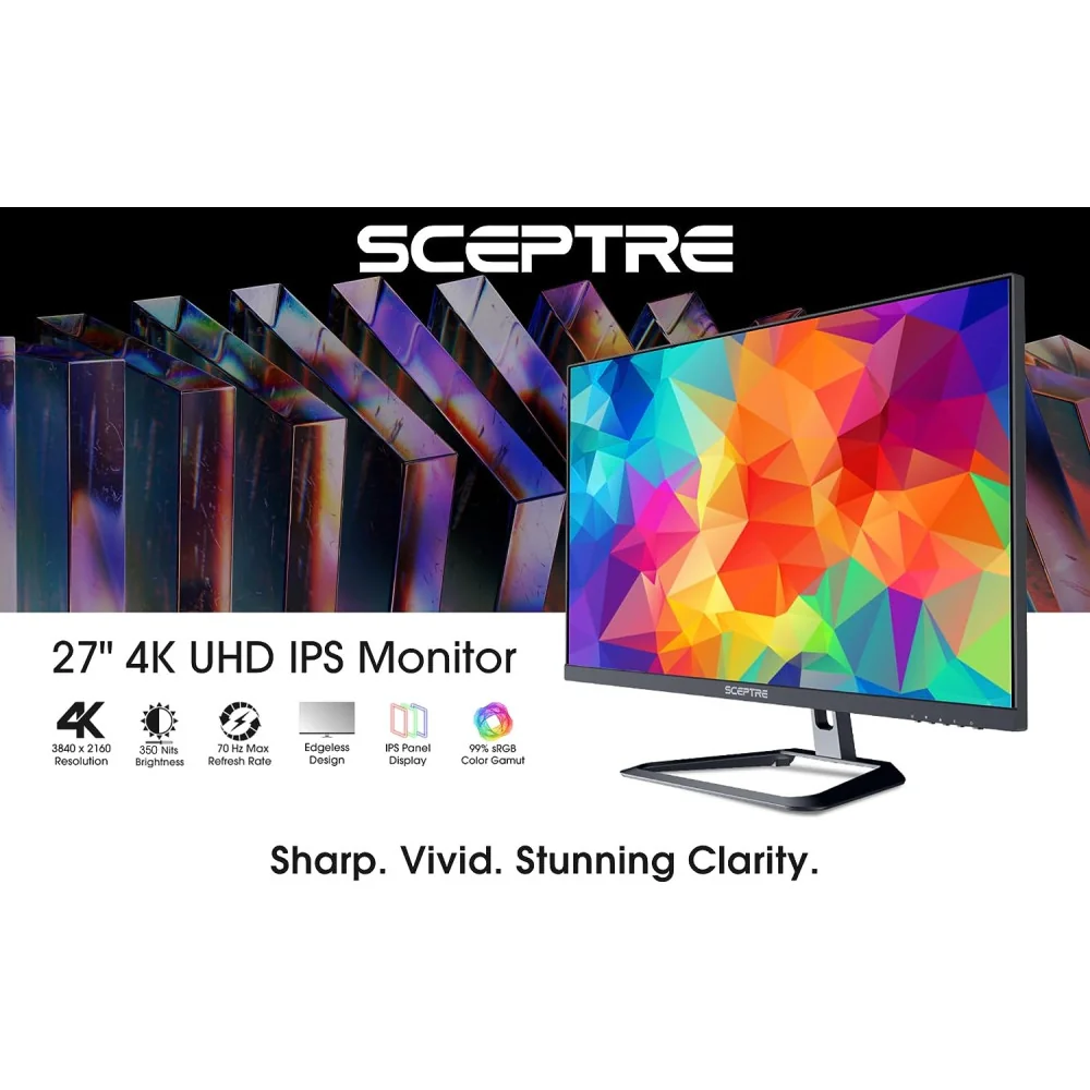 Sceptre 27 inch 4K UHD Monitor: Crisp Detail, Vibrant Colors, and Immersive Audio Included