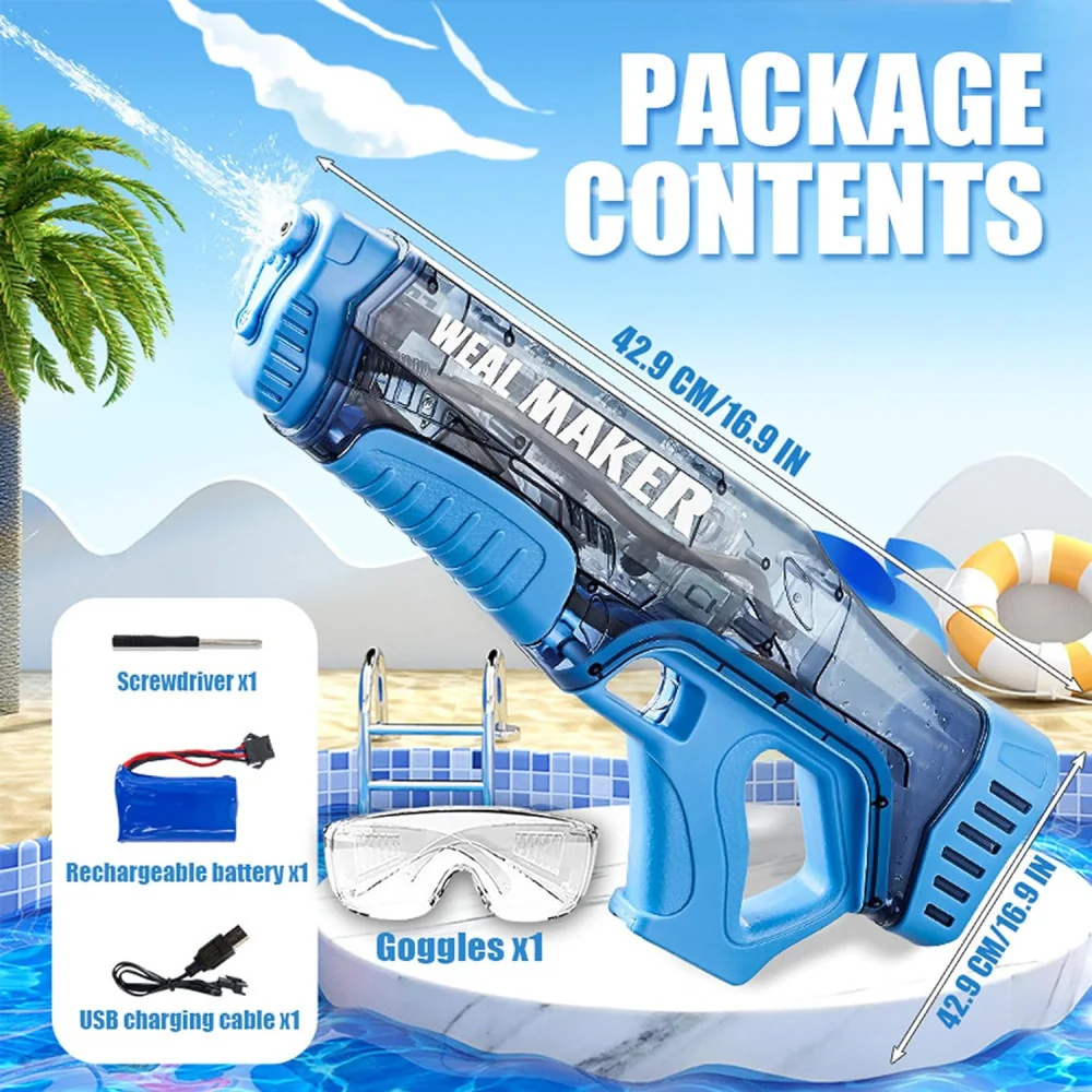High-Capacity Electric Water Gun w/ Goggles for Epic Water Battles
