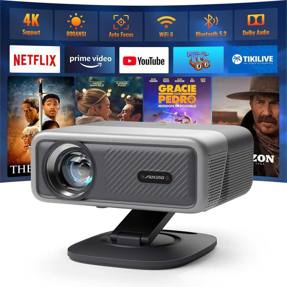 Smart 4K Projector with WiFi, Bluetooth, Auto Focus, Keystone Correction, 3D Dolby Audio, and 800 ANSI Lumens