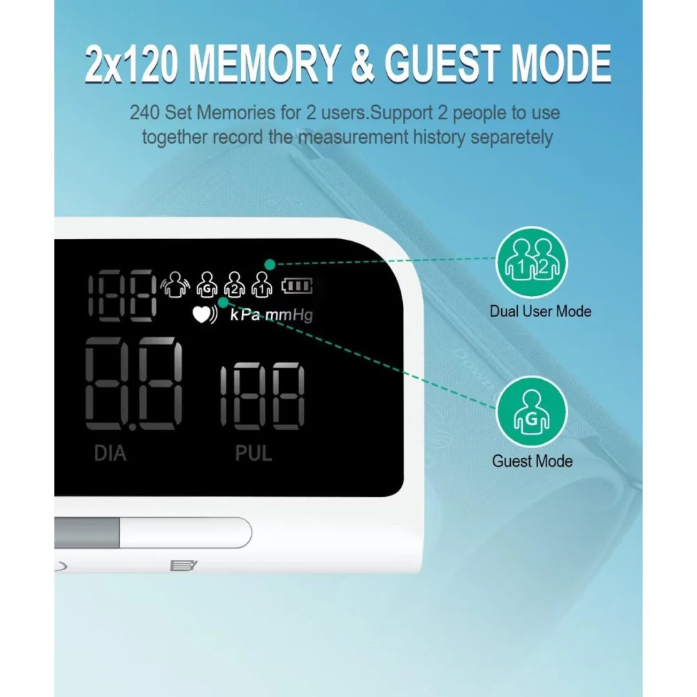 Home Blood Pressure Monitor w/ Large Backlight Display and Dual User Memory Function