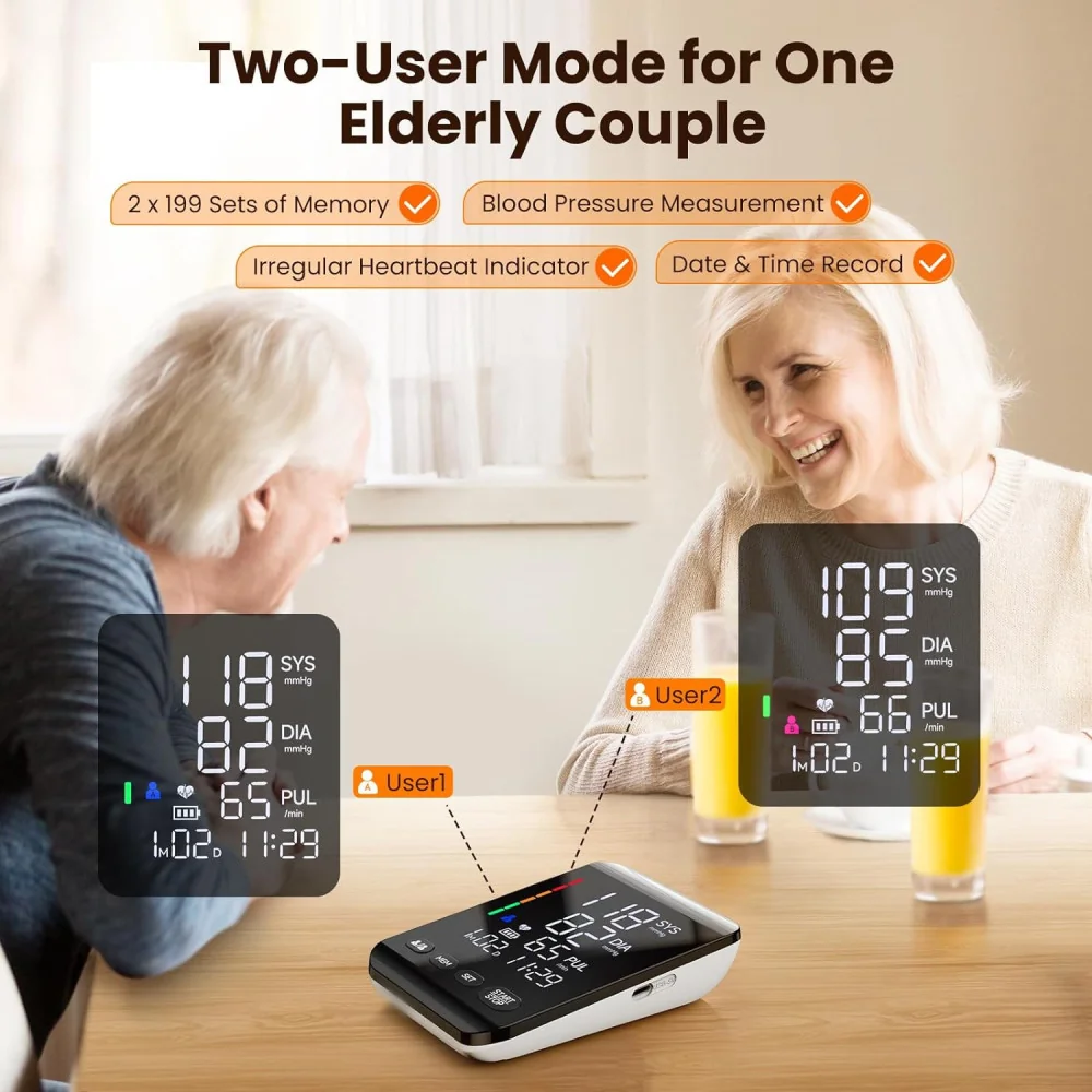 Blood Pressure Monitor w/ LED Display and Dual User Memory Storage