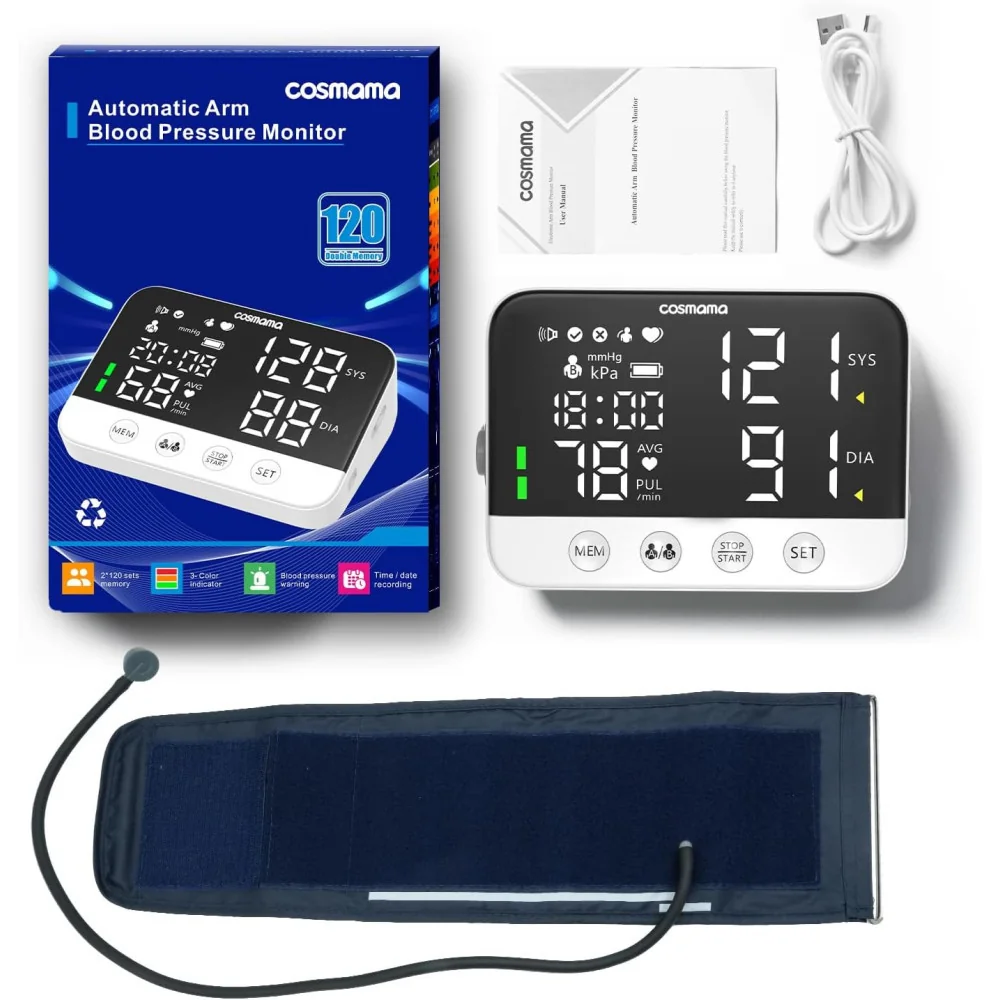 Automatic Upper Arm Blood Pressure Monitor w/ Large LED Display for Home Use