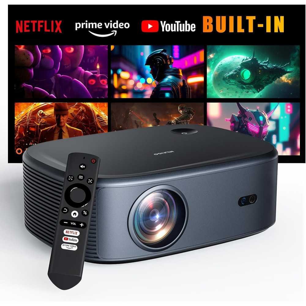 Smart 4K Projector with WiFi, Bluetooth, Auto Focus, Keystone Correction, 3D Dolby Audio, and 800 ANSI Lumens | TekChoice Electronics