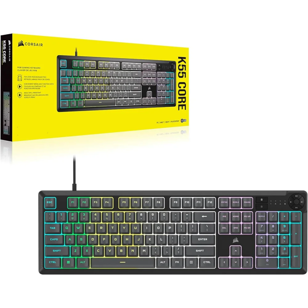 Corsair K55 CORE RGB Gaming Keyboard: Quiet, Responsive, and Spill-Resistant for Ultimate Performance