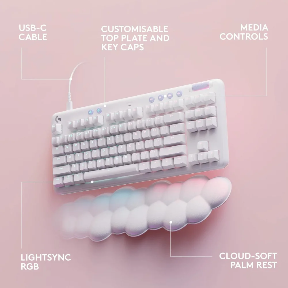 Logitech G713 Mechanical Gaming Keyboard w/ Palm Rest in White Mist