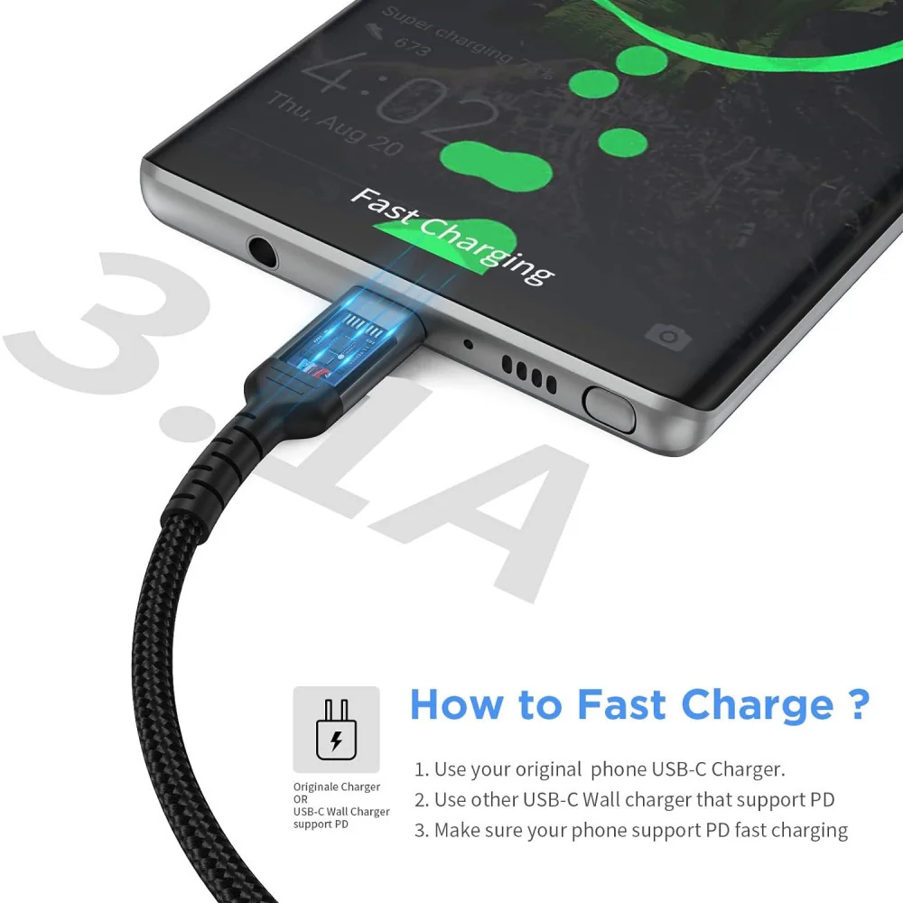 Fast USB-C Charging Cable for iPhone 15, MacBook, Samsung Galaxy S23, and More