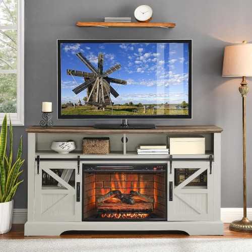 60 Inch Electric Fireplace TV Stand with Sensor Door Infrared Remote Control | TekChoice Electronics