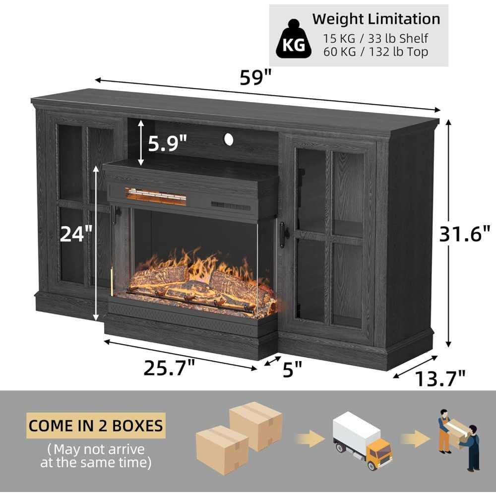 Glass Fireplace TV Stand for TVs up to 65 inch | TekChoice Electronics