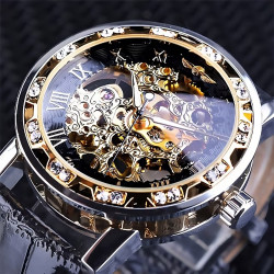 Winner Transparent Diamond Mechanical Watch - Gold