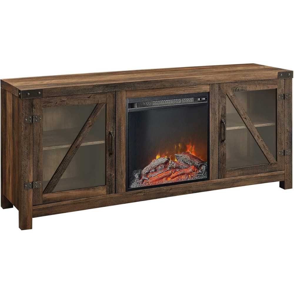 Farmhouse TV Stand with Barn Doors and Glass Fireplace for Living Room Storage | TekChoice Electronics