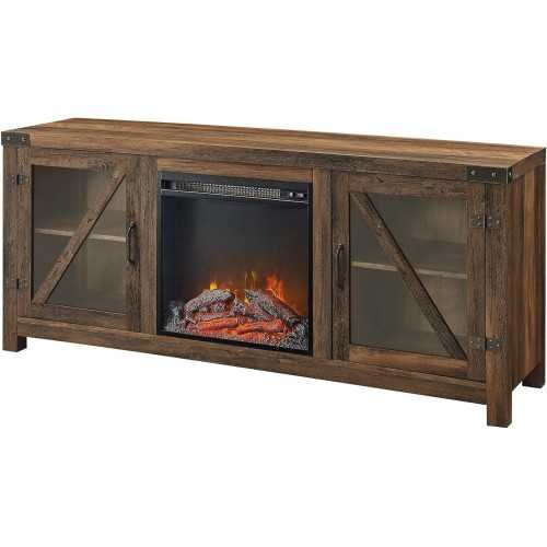 Farmhouse TV Stand with Barn Doors and Glass Fireplace for Living Room Storage | TekChoice Electronics