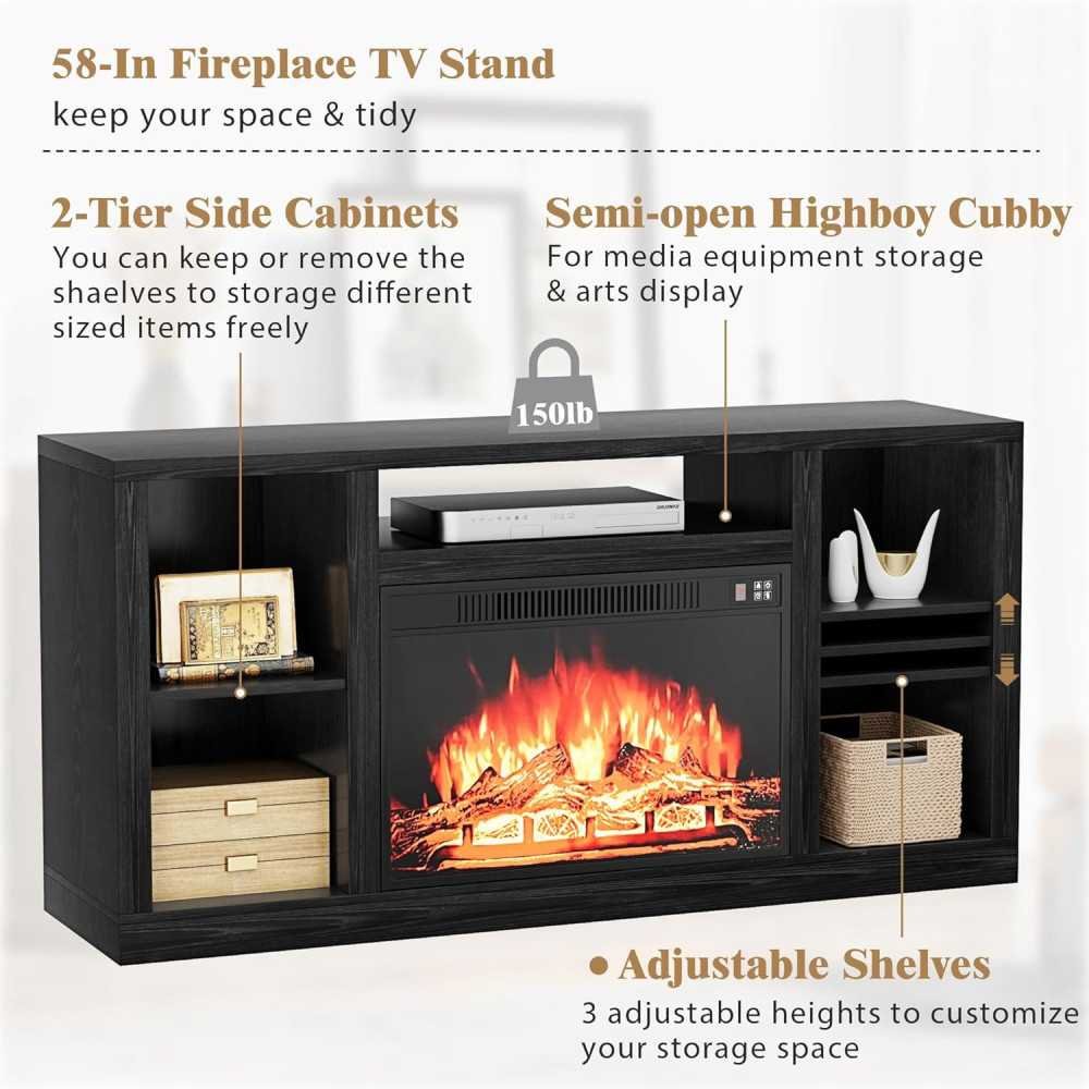 58 Inch Electric Fireplace TV Stand for TVs up to 65+ Inches | TekChoice Electronics