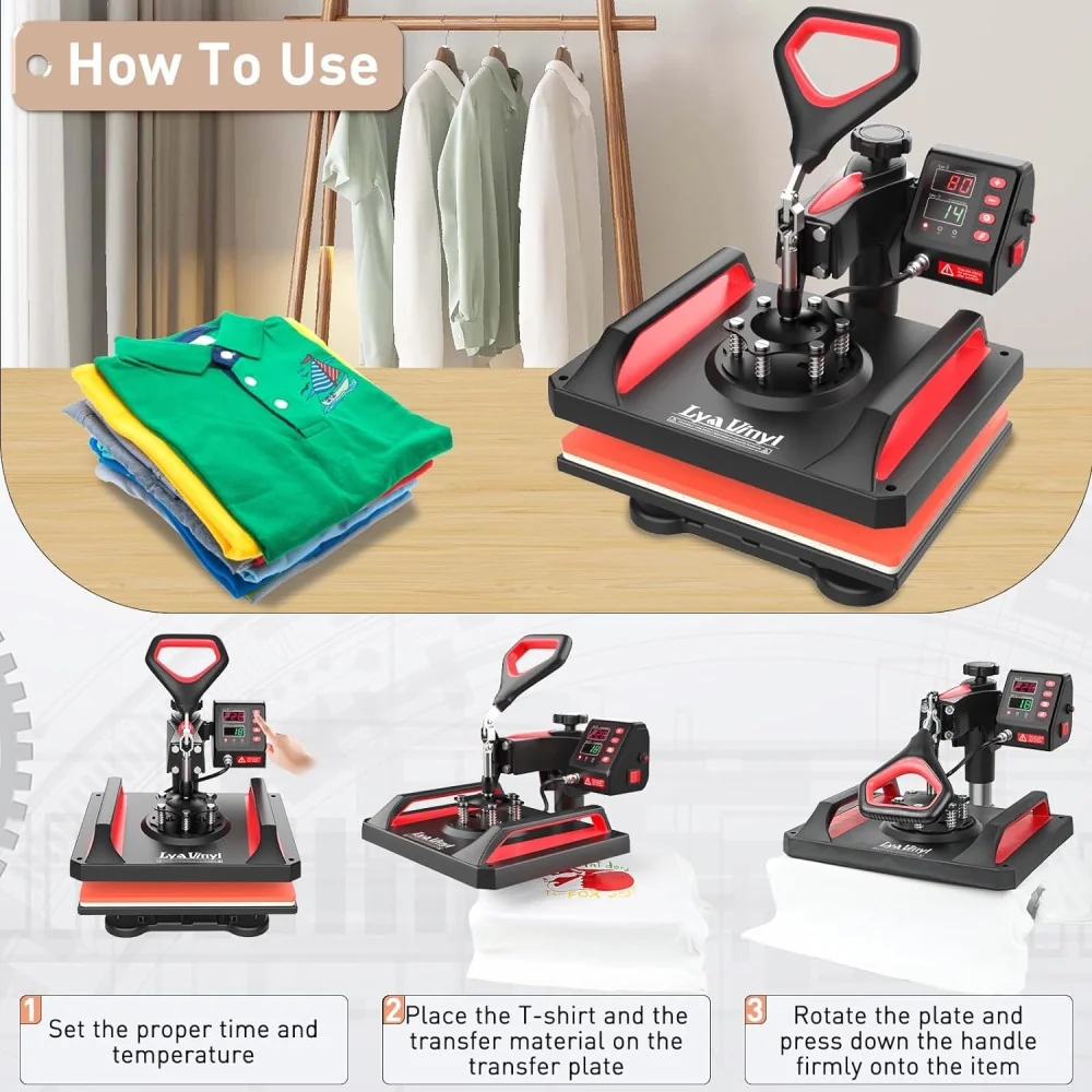 (12x15in) 5-in-1 Heat Press Machine for Customized Apparel and More