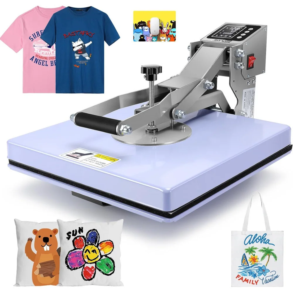 Industrial-Quality Clamshell Heat Press for Custom Patterns on T-Shirts, Pillows, Bags, and More