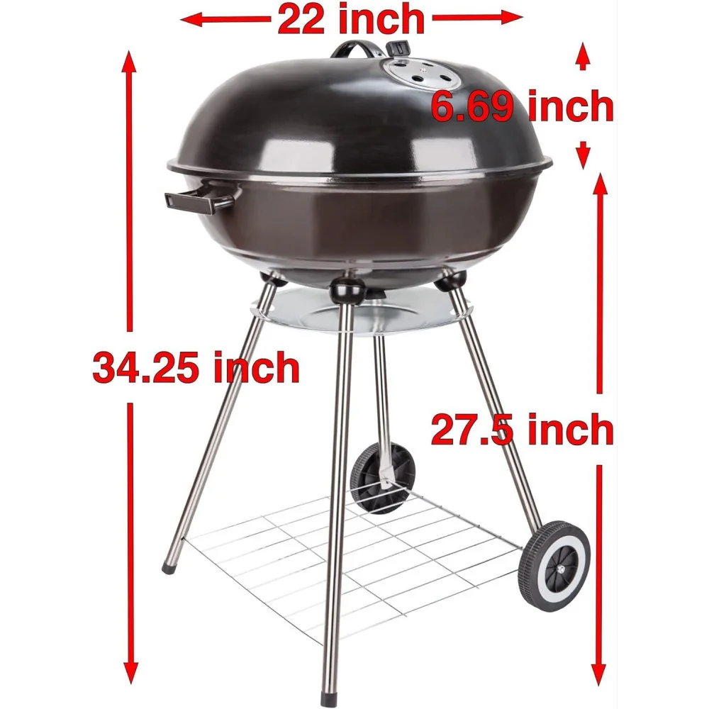Portable Charcoal BBQ w/ Mobility and Heavy-Duty Design
