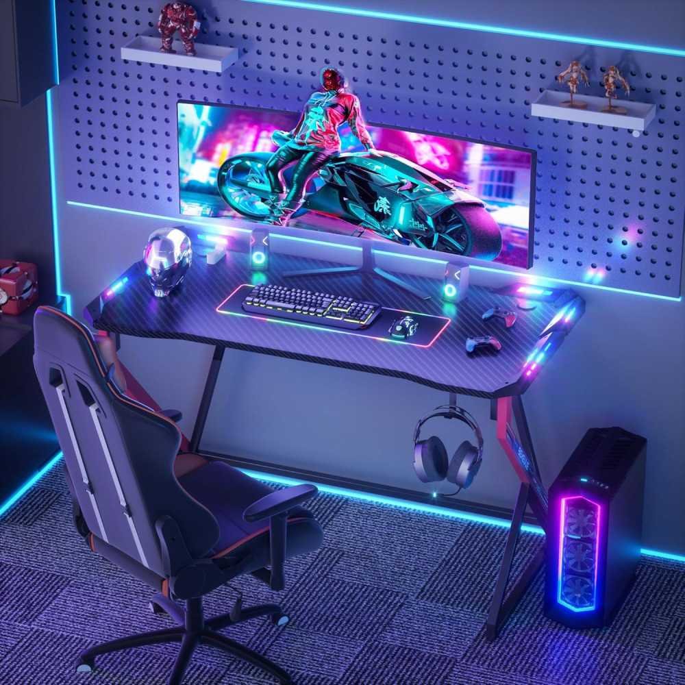 47 inch LED Gaming Desk with Carbon Fiber Surface | TekChoice Electronics