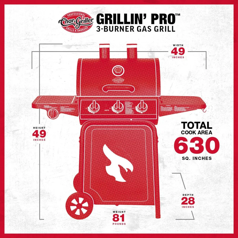 Char-Griller® Grillin' Pro 3-Burner Propane Gas Grill