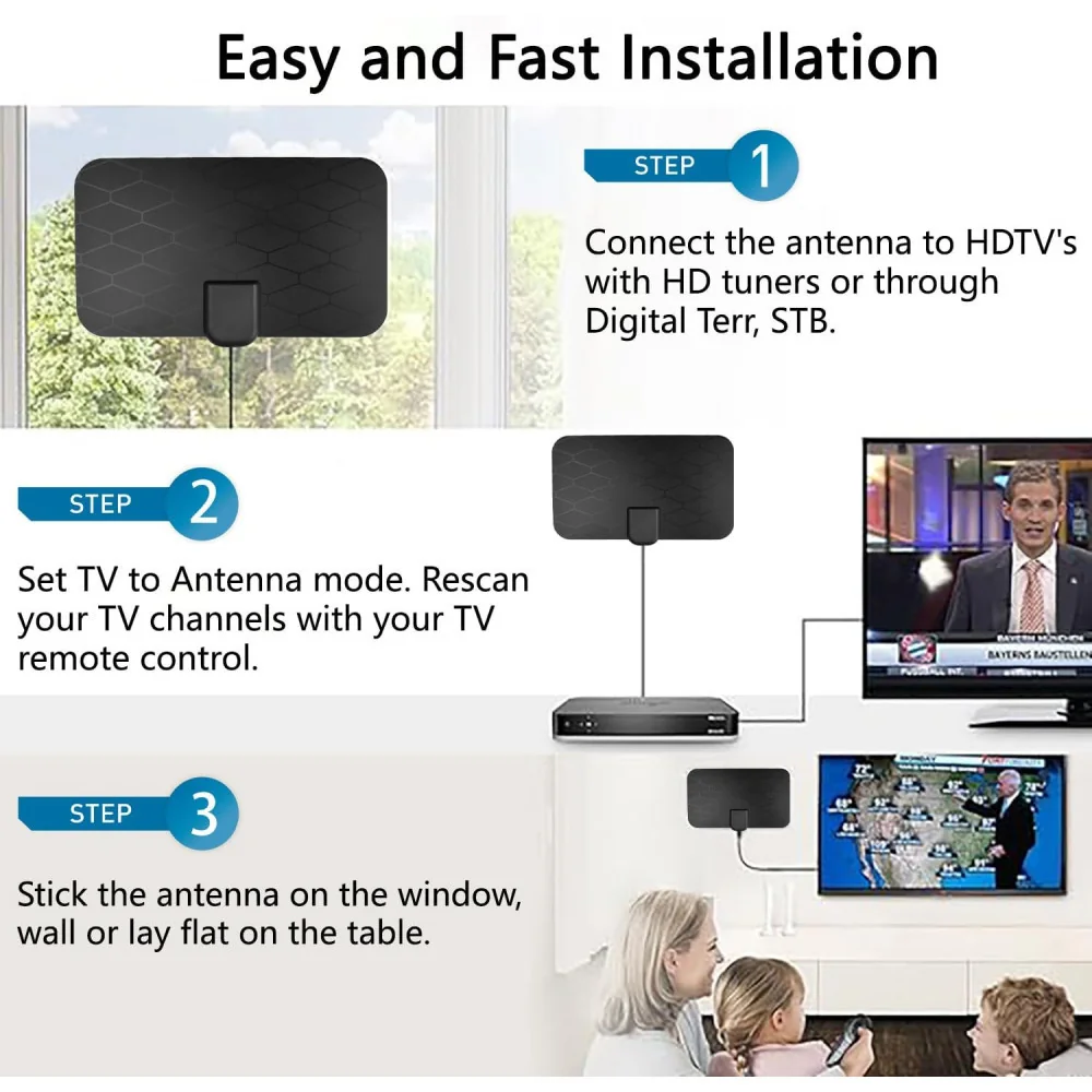 Portable Digital HD TV Antennas for Crystal-Clear Local Channels and 4K 1080P Reception w/ Signal-Boosting Technology