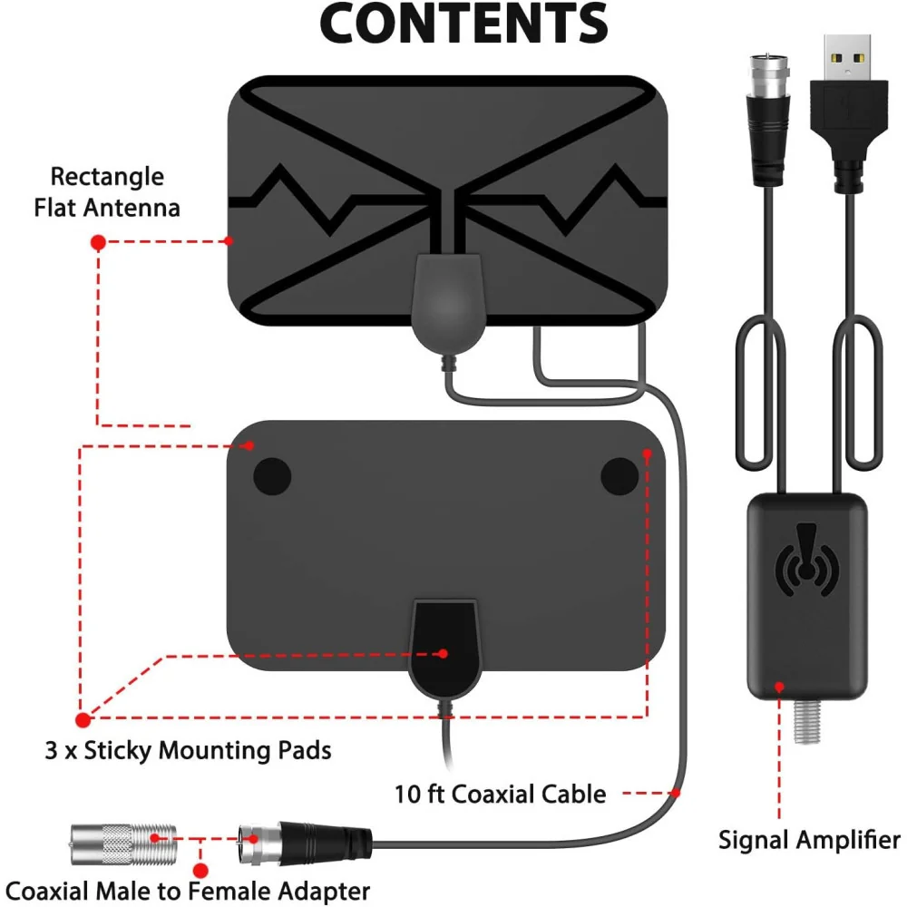 (2024) Digital Indoor HDTV Antenna and Amplified Signal Booster Bundle