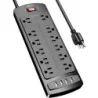 12 Outlets, 4 USB Ports, and 10 Feet of Extension Cord - Perfect for Home, School, Dorm, and Office Use
