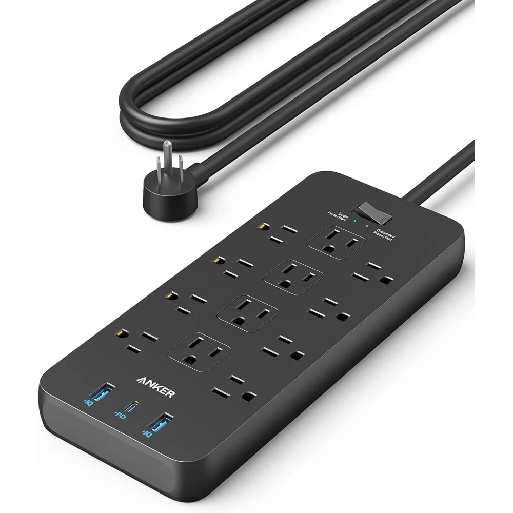 Surge Protector Power Strip w/ 8 Outlets, 4 USB Ports, and Bonus Side Extender for Convenient Charging