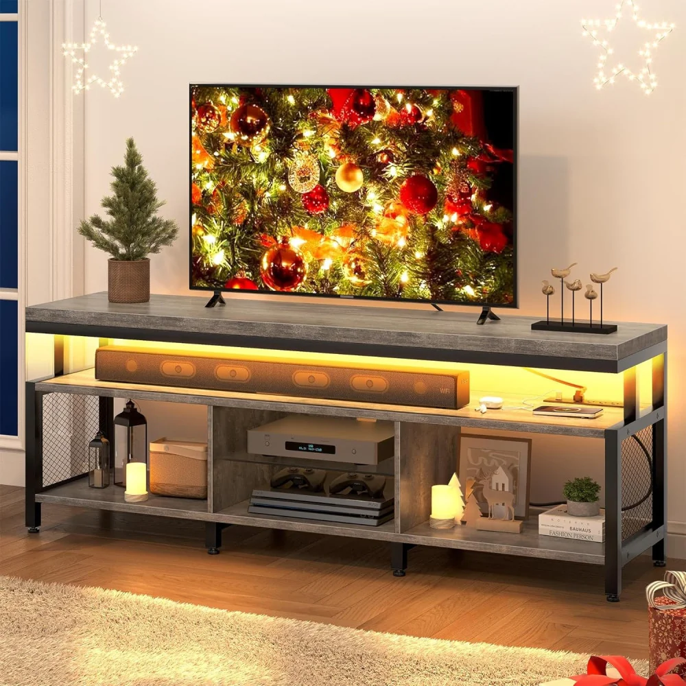 TV Stand w/ Power Outlets and Soundbar Shelf - Perfect for 55-70 inch TVs in Living Room or Bedroom