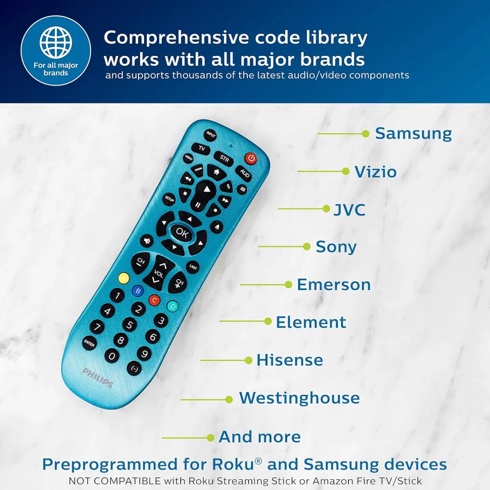 Philips Universal Remote - Simplified Setup for Smart TVs and Media Devices