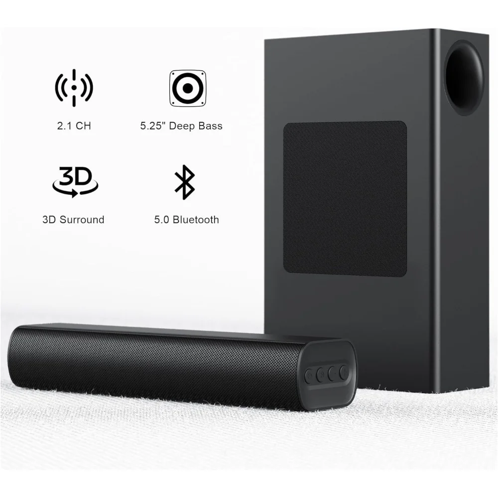 100W Subwoofer Bluetooth Soundbar, Mountable 16-Inch Surround Sound System