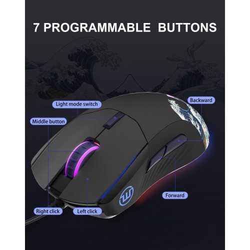 G705 Wired Gaming Mouse - With RGB Backlit, Adjustable DPI, and Customizable Buttons | TekChoice Electronics