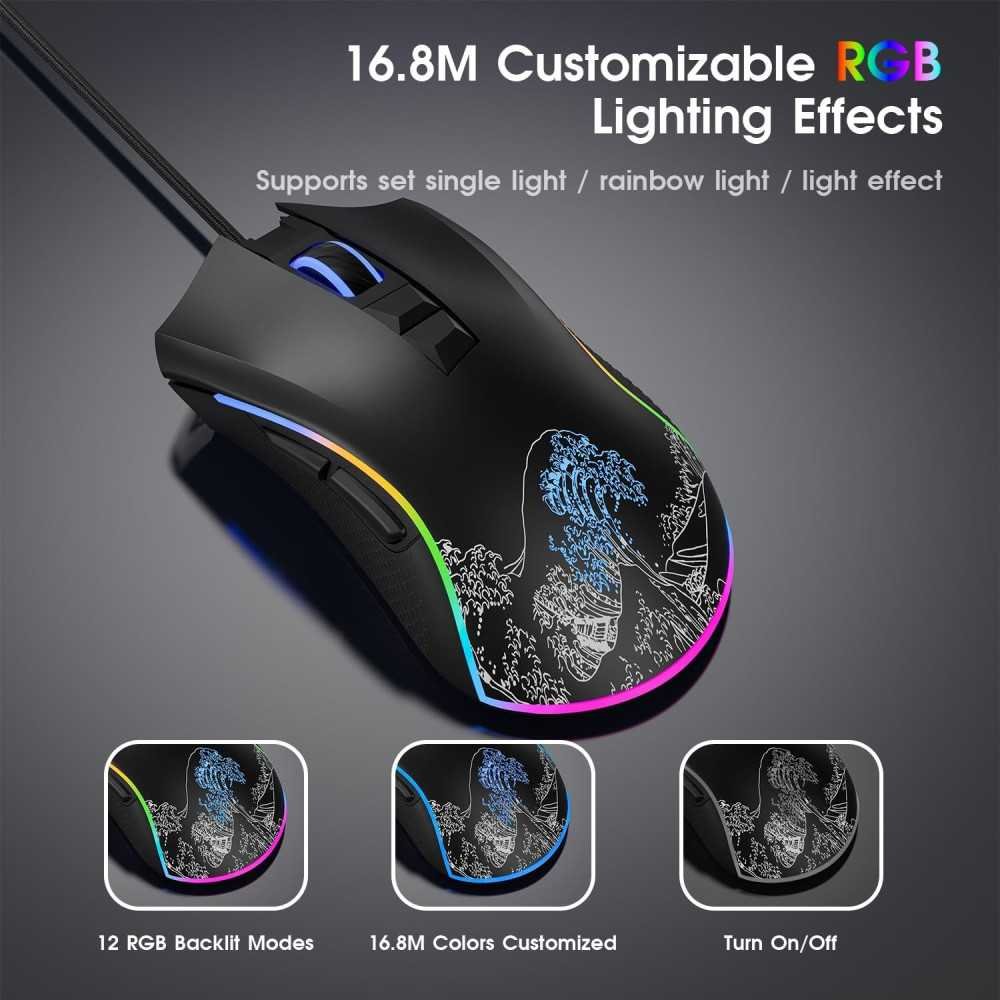 XVX Wired Gaming Mouse - Control Every Move with 12000 DPI Precision, RGB Lighting, and Custom Macro Buttons | TekChoice Electronics