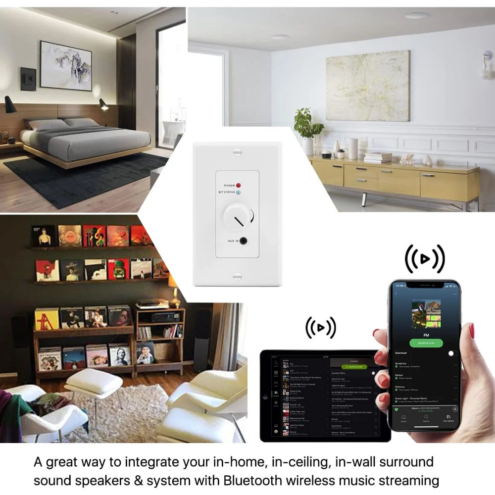 Audio Connectivity w/ Wireless Bluetooth Audio Receiver Wall Plate Mount