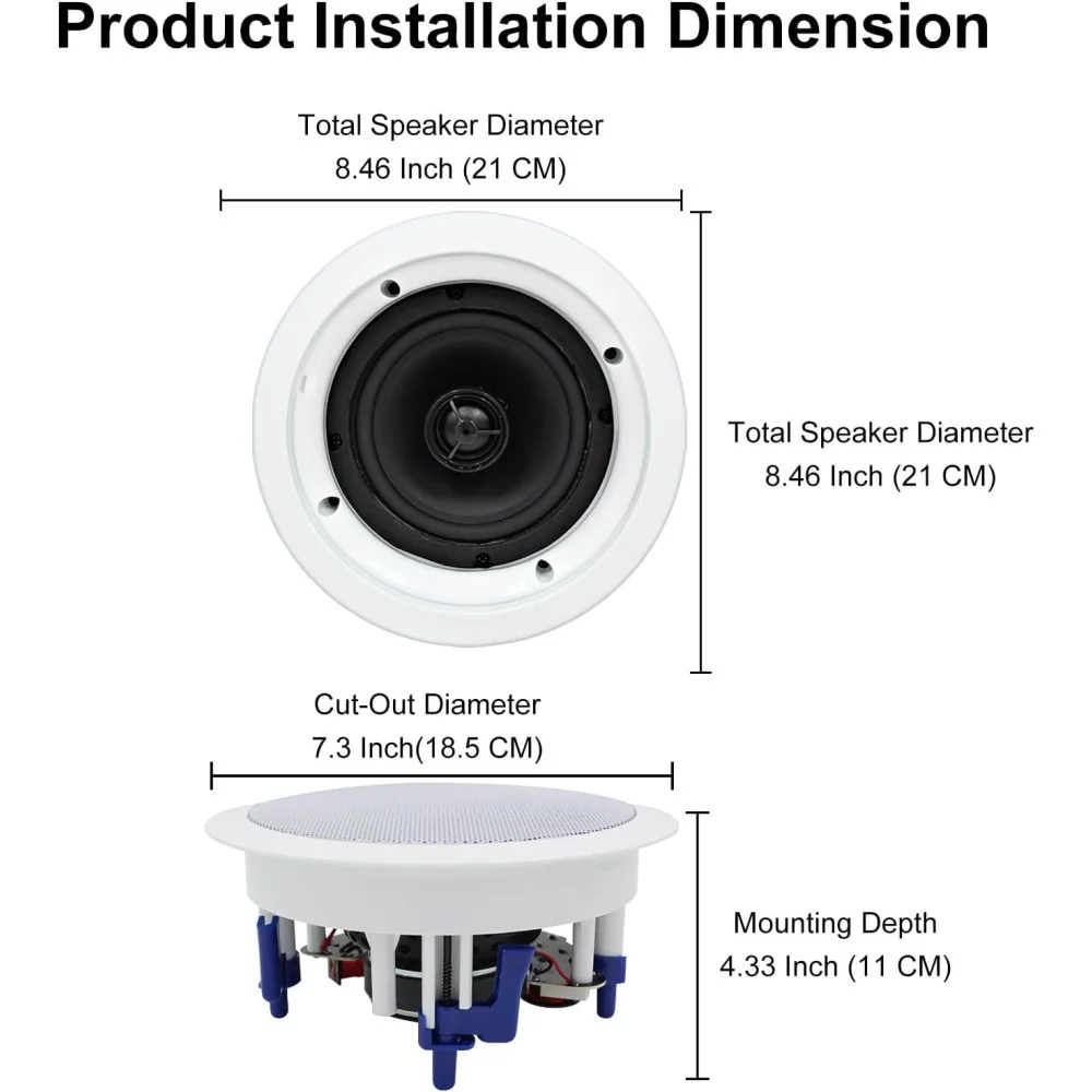 5.25 Inch Bluetooth In-Wall/In-Ceiling Speakers - The Recessed Speaker System for Every Room