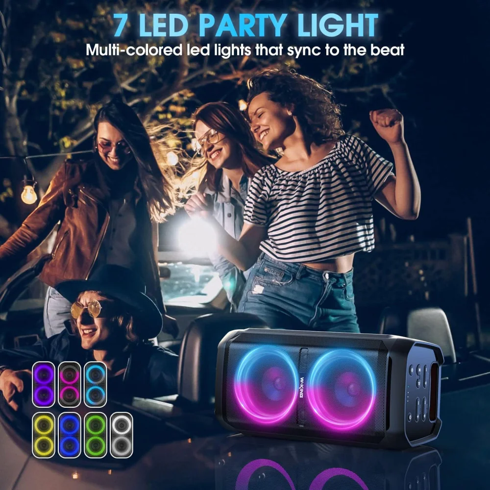 220W Bluetooth Speaker with Waterproof Design, LED Lights, Karaoke Features, and Powerful Sound Quality
