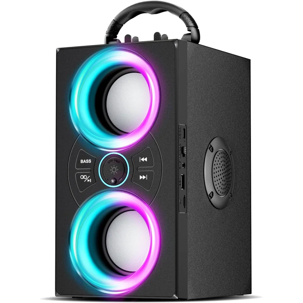 Portable Bluetooth Speaker w/ 40W Power, Subwoofer, TWS, Big Bass, and Colorful Lights for Outdoor Adventures