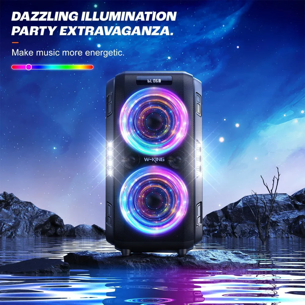 250W Peak Bluetooth Speaker w/ Custom Bass, Massive Sound, and LED Lights