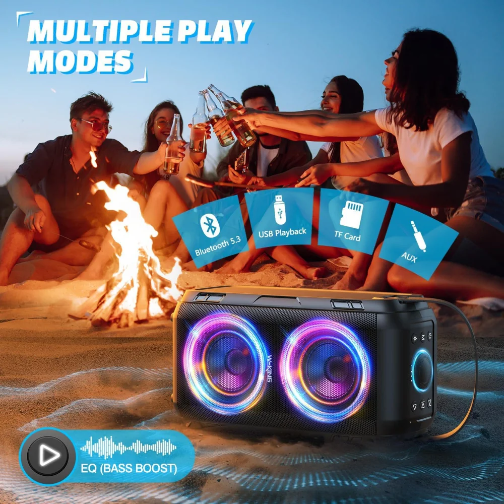 80W Bluetooth Speaker w/ Super Bass and LED Lights for Big Sound and Non-Stop Fun