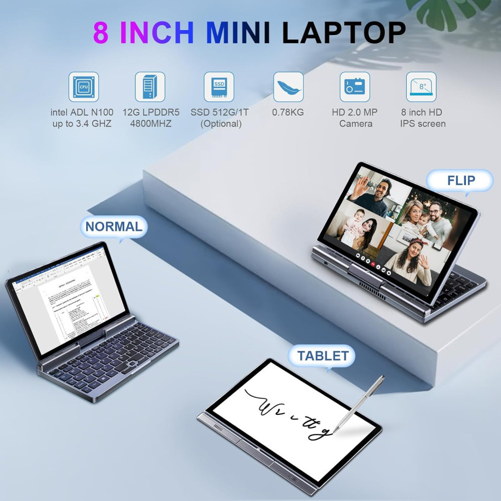 8 inch HD Touch Mini Laptop w/ Windows 11 Pro and Intel N100 Processor