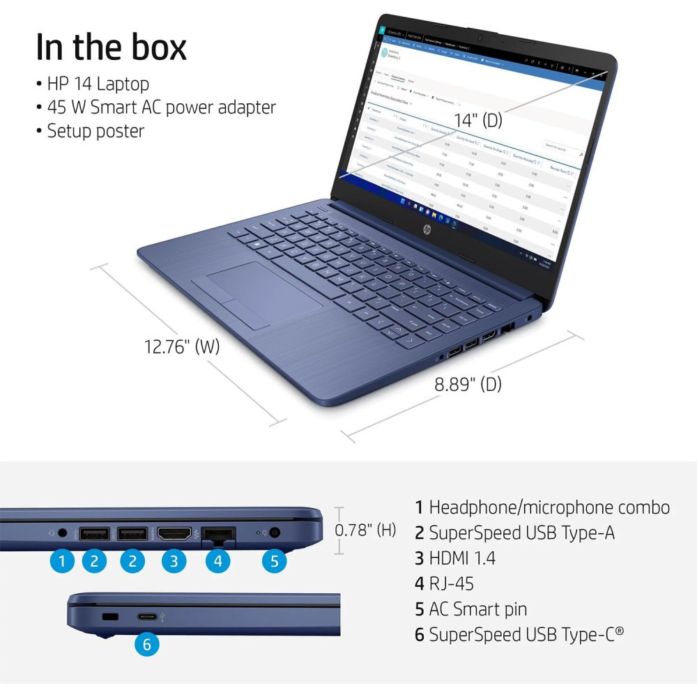 HP 14 inch HD Portable Laptop for Students and Professionals