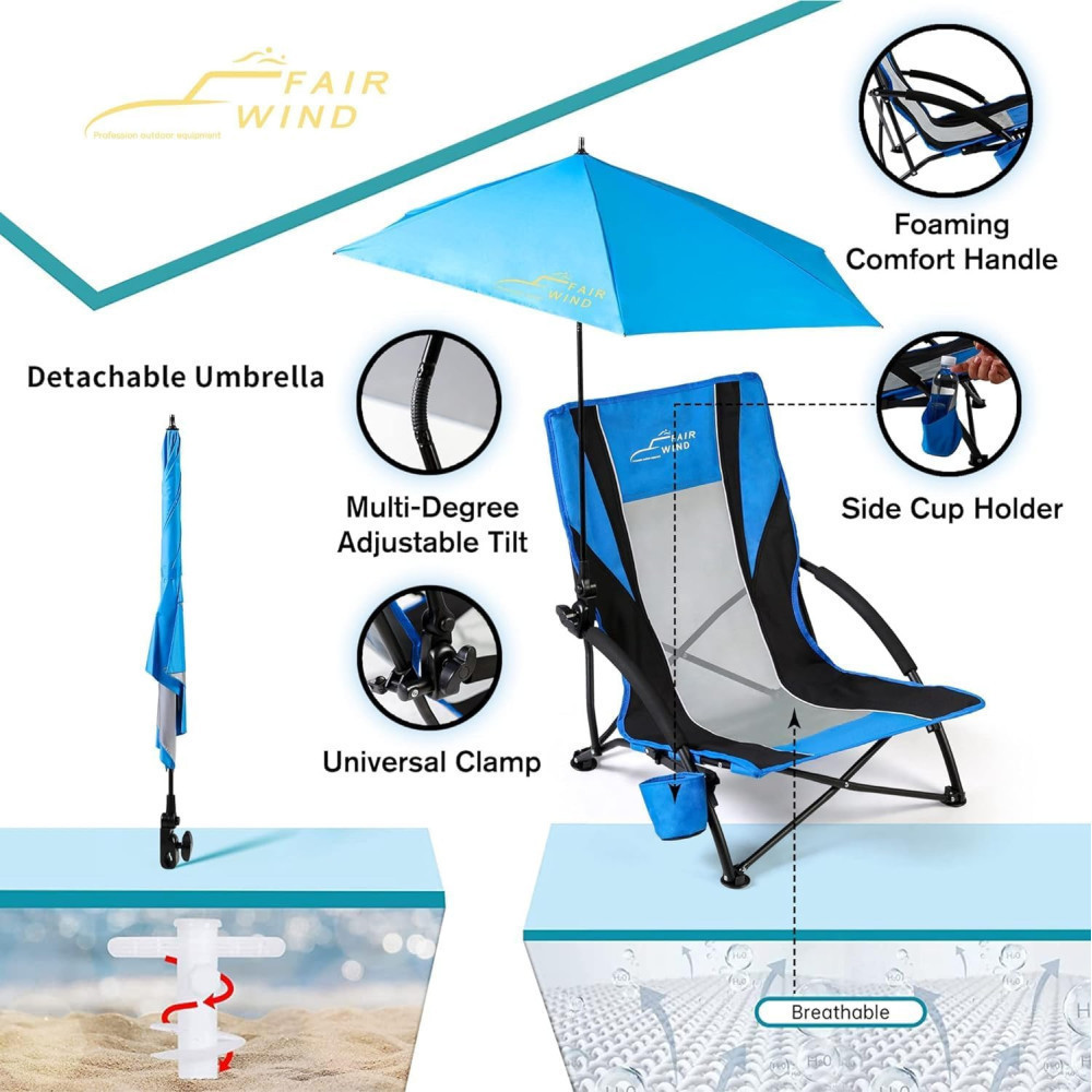 Beach Chair w/ Umbrella for Adult Relaxation on the Go