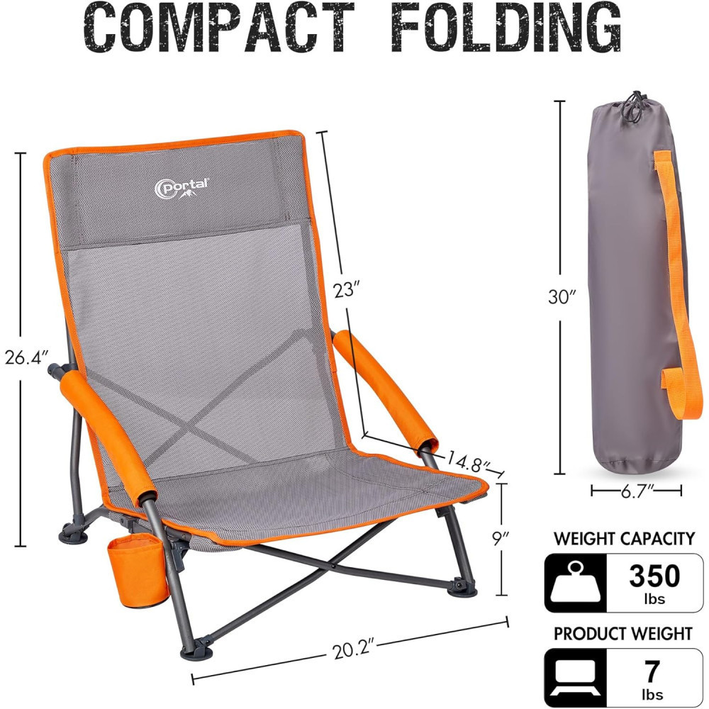 Set of 2 Portable High Back Beach Chairs for Adults
