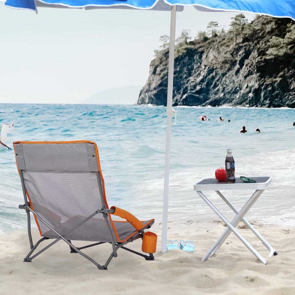 Set of 2 Portable High Back Beach Chairs for Adults