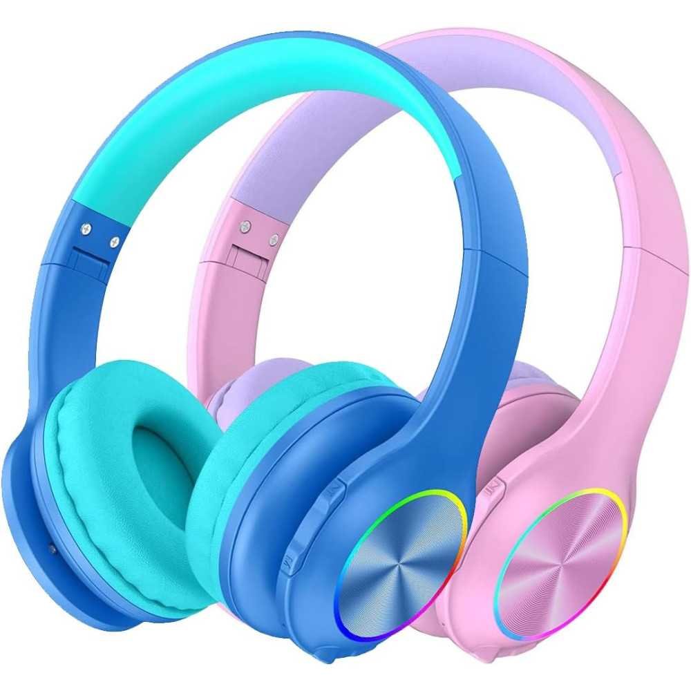 Bluetooth Kids Headphones w/ Colorful LED Lights and Microphone