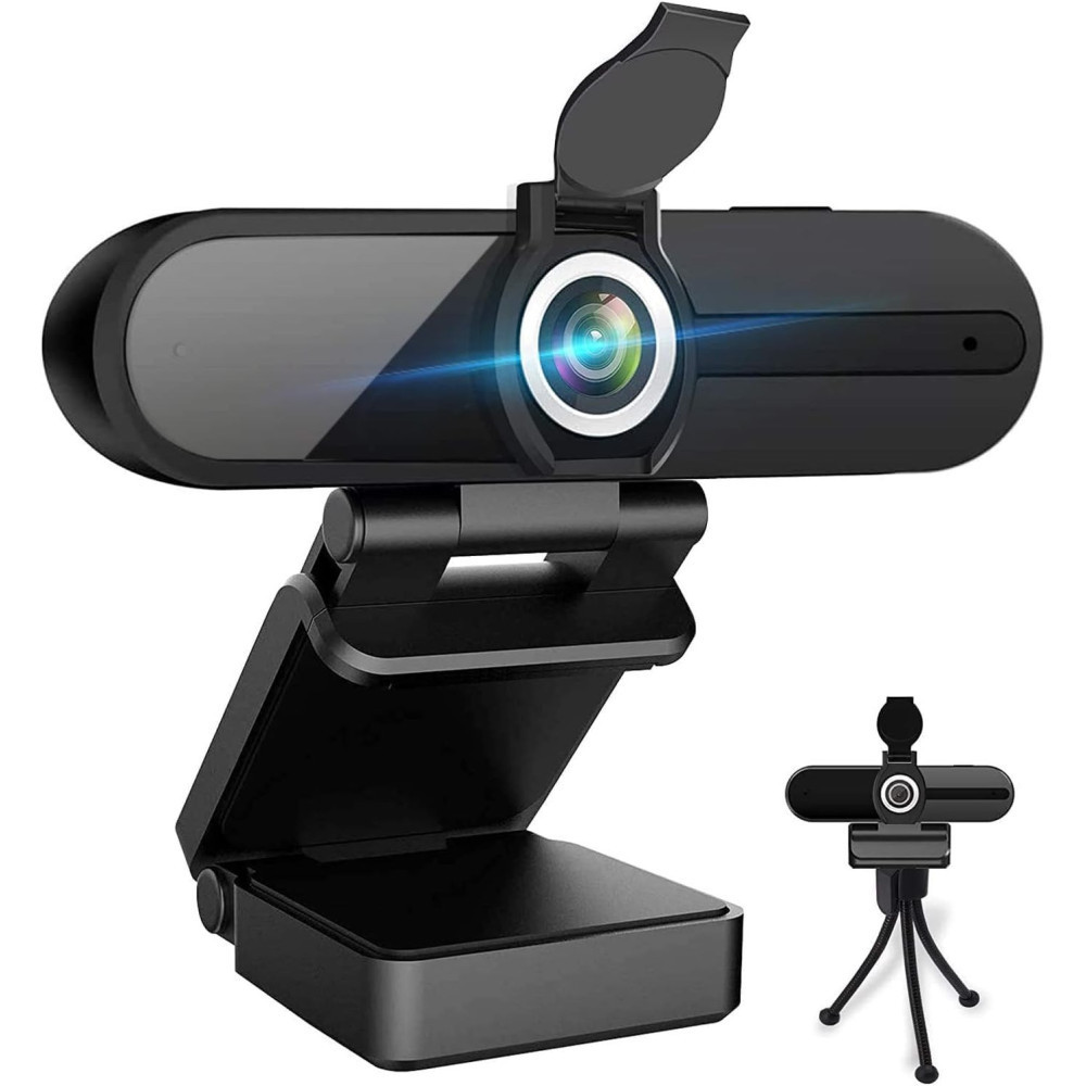 Full HD Webcam w/ Crystal Clear Video, Rotatable Tripod, and Privacy Cover